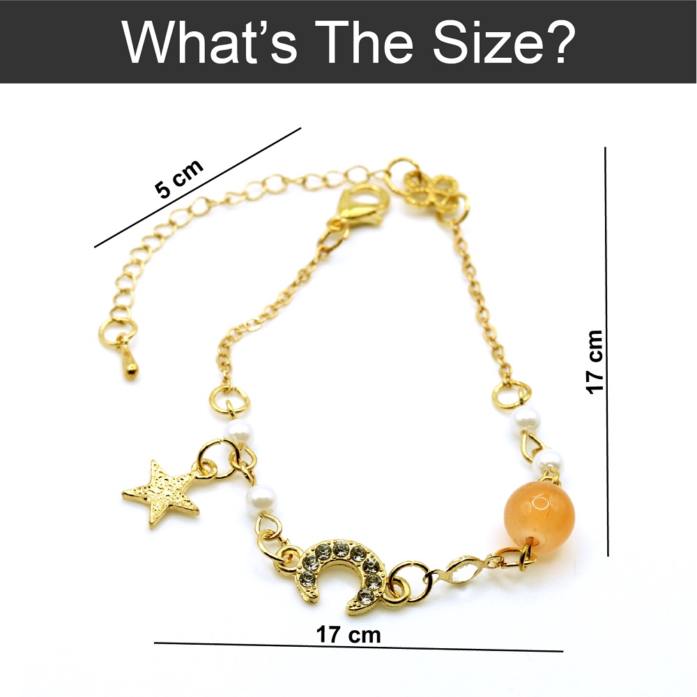 B-08-02a-1.jpg Gold Chain Bracelet with Pearl Orange Bead