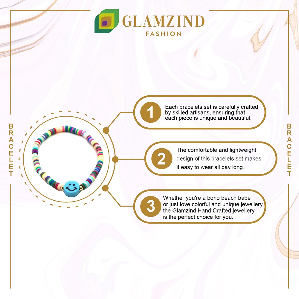 B-106-04-1.jpg Multi-Shade Blue Bracelet with Blue Smiley Charm