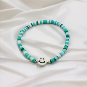 Green Bracelet with White Smiley Charm