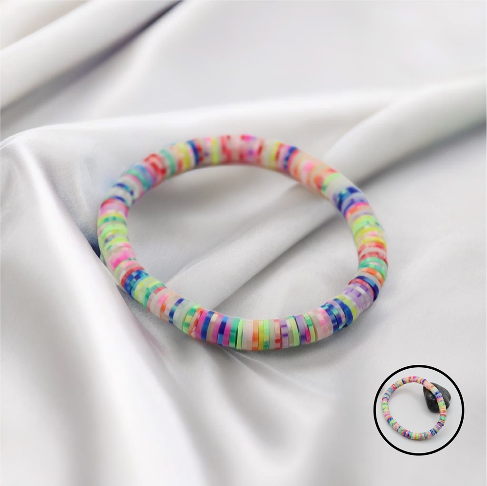 B-120-03a-1.jpg Rainbow Spotted Heishi Beads Bracelet