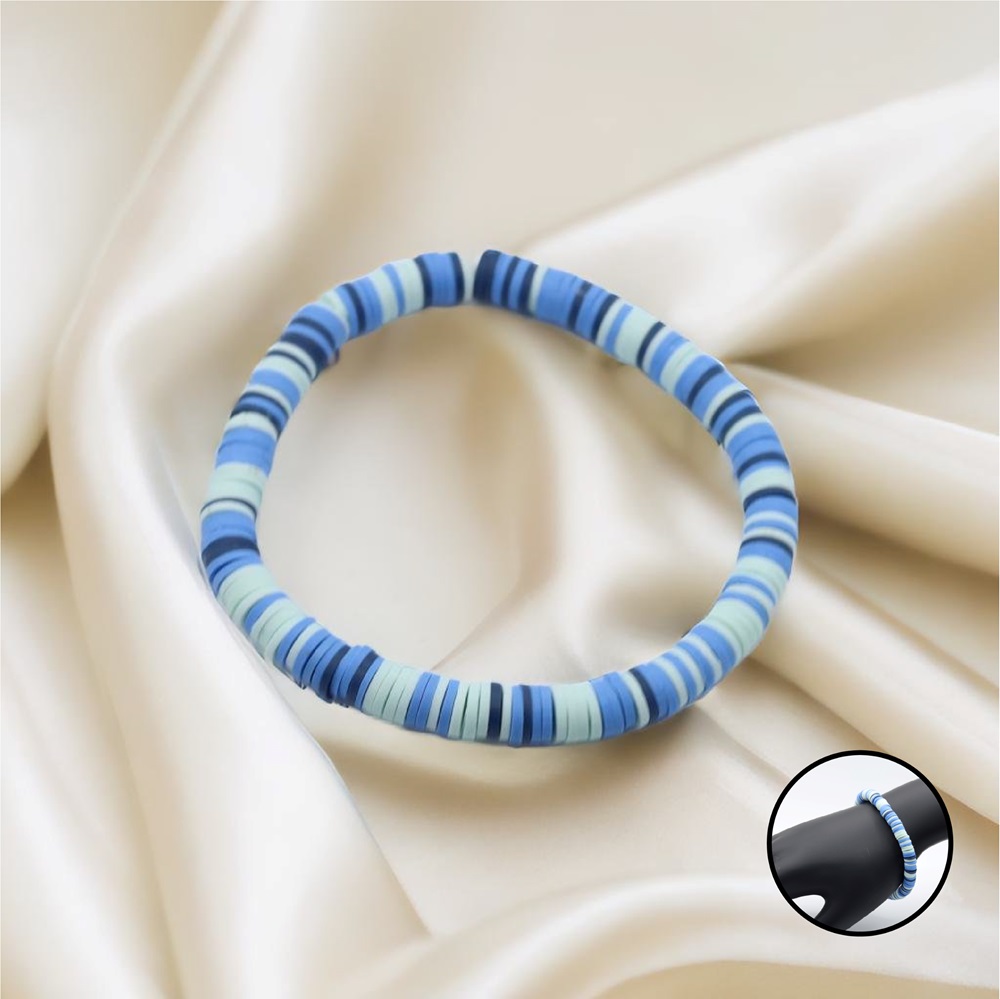 B-127-03a-1.jpg Heishi Bead Bracelet Multiple Blue Tone