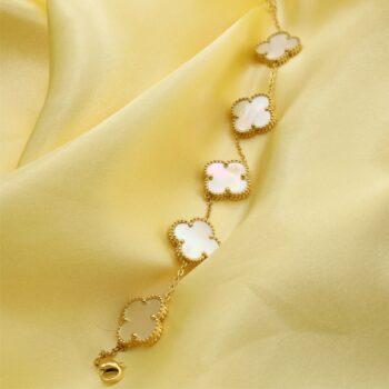 Leaf Clover White Golden Bracelet