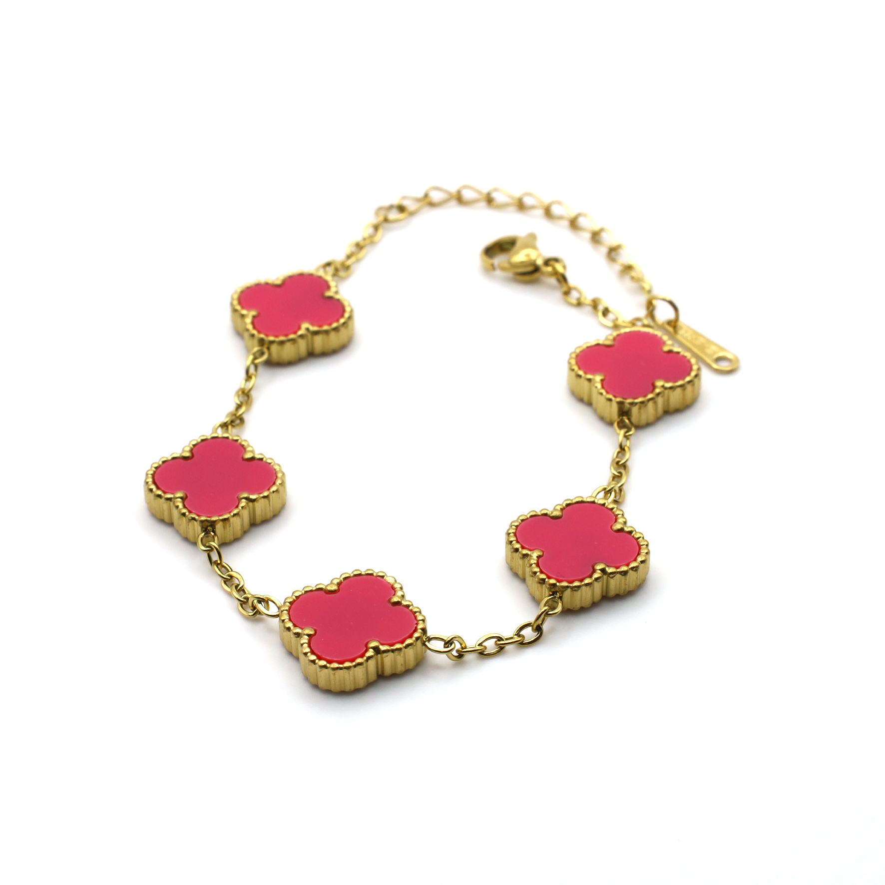 B-16-01-1.jpg Clover Bubblegum Pink Golden Bracelet
