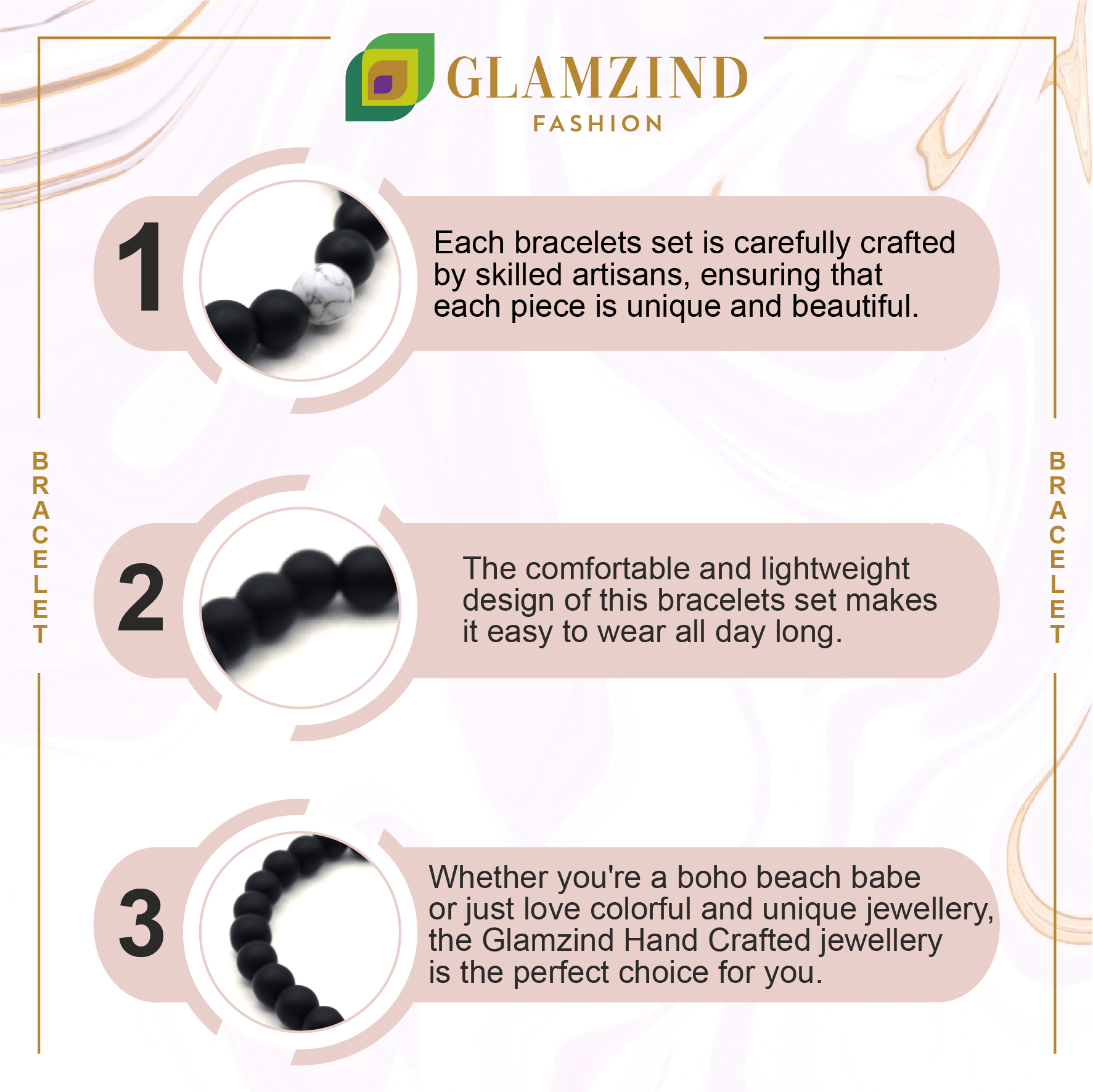 B-84-04-1.jpg Bracelet in Matt Black Tone with Howlite Bead