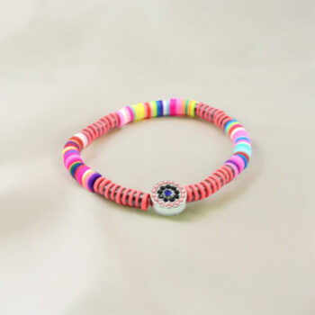 Dark Pink & Multi-Tone Bracelet with Round Charm