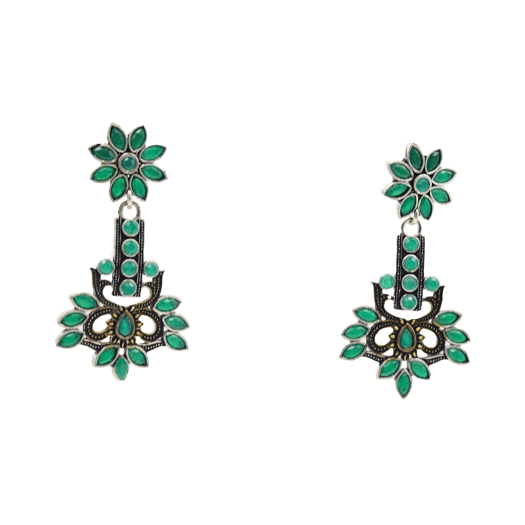 GREEN-01-13.jpg German Silver Dual Tone Long Earrings