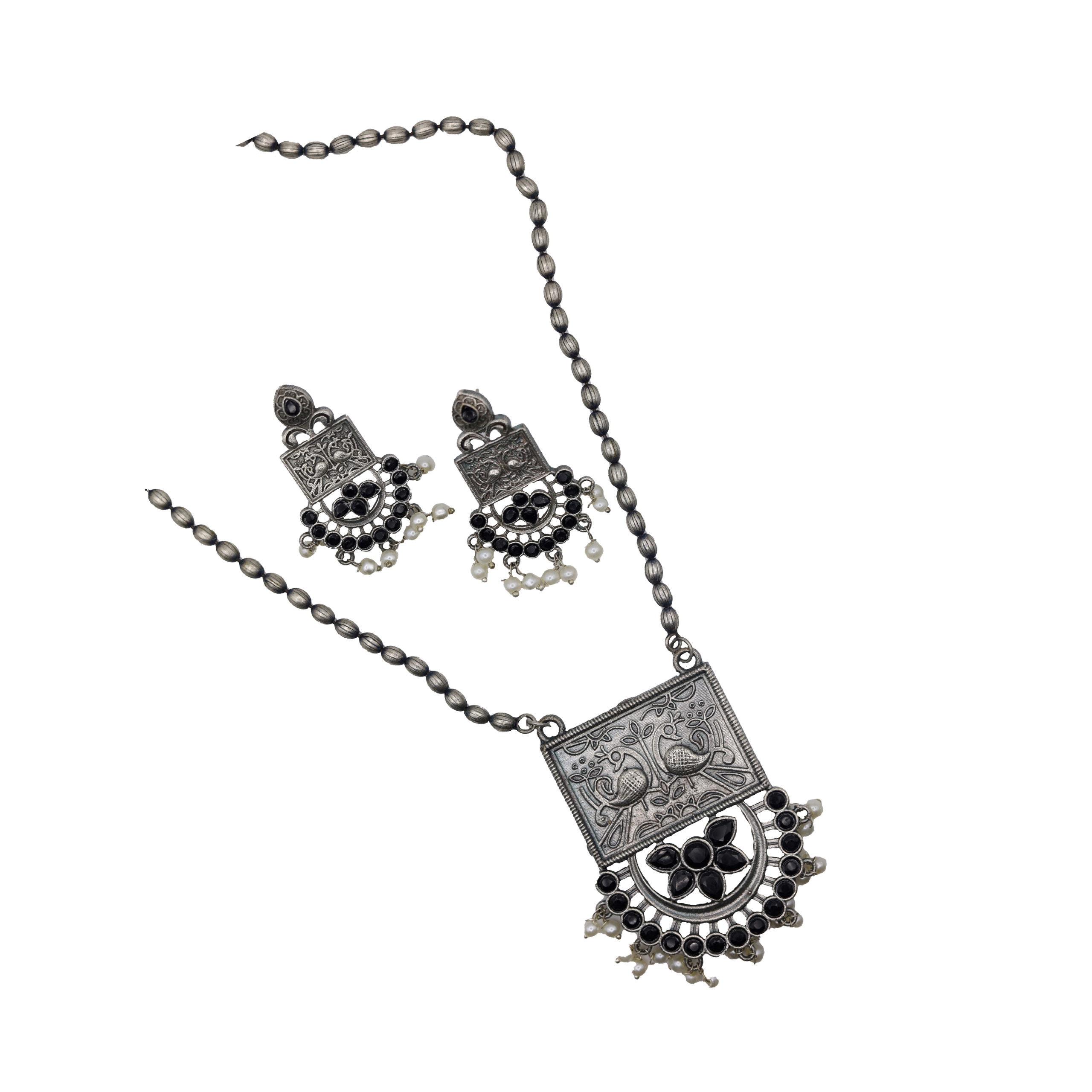 BLACK-01A-1.jpg German Silver Square Half round Pendent with Earings