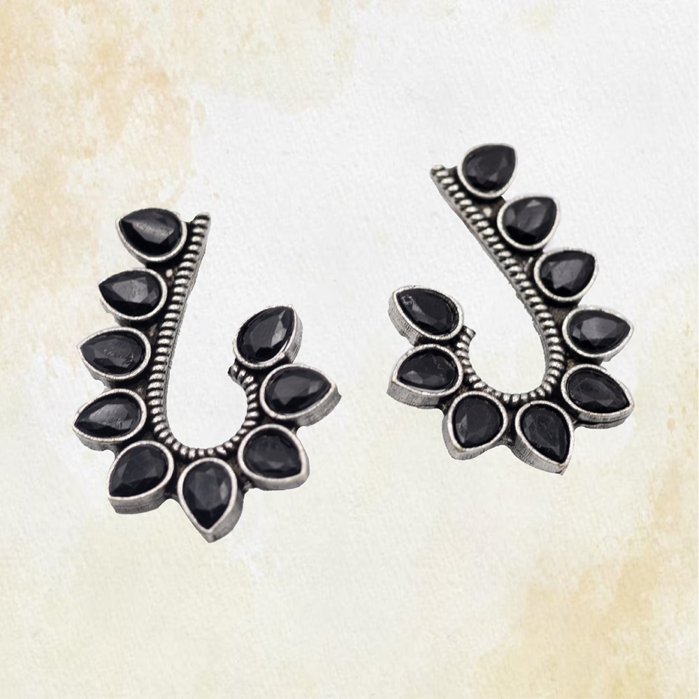 BLACK-02-3.jpg German Silver Half Heart Shape Earrings