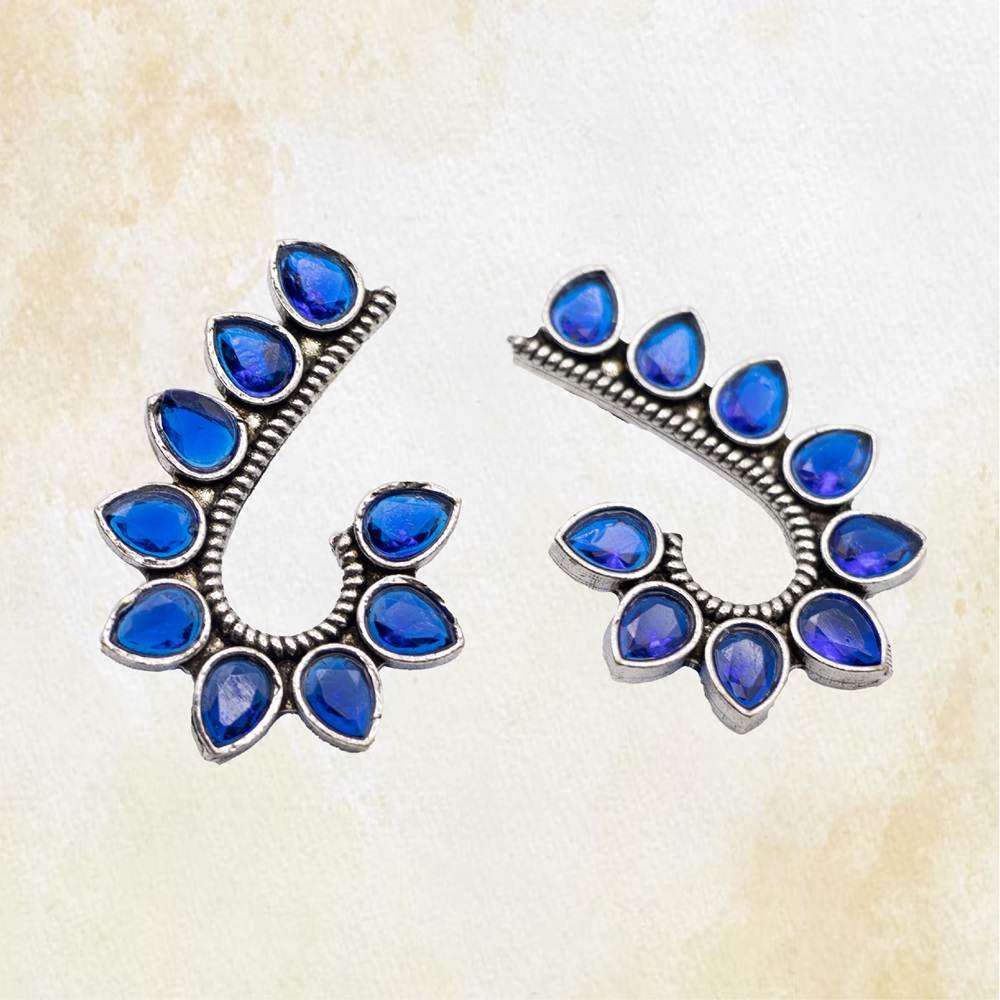 BLUE-02-3.jpg German Silver Half Heart Shape Earrings