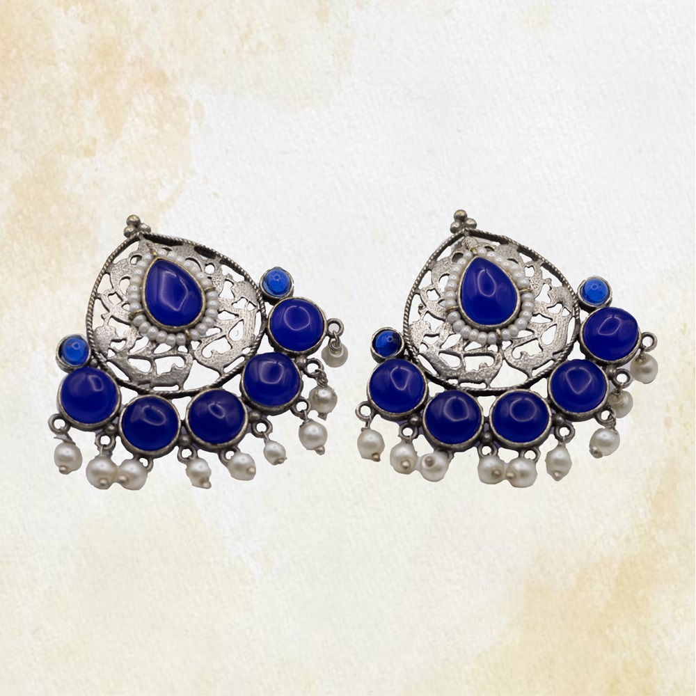 BLUE-02-7.jpg German Silver Stone Moti Earrings