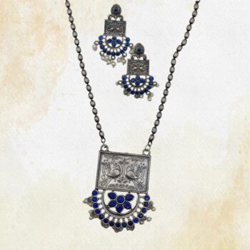 German Silver Square Half round Pendent with Earings