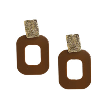 Brown and Golden Square Long Earrings