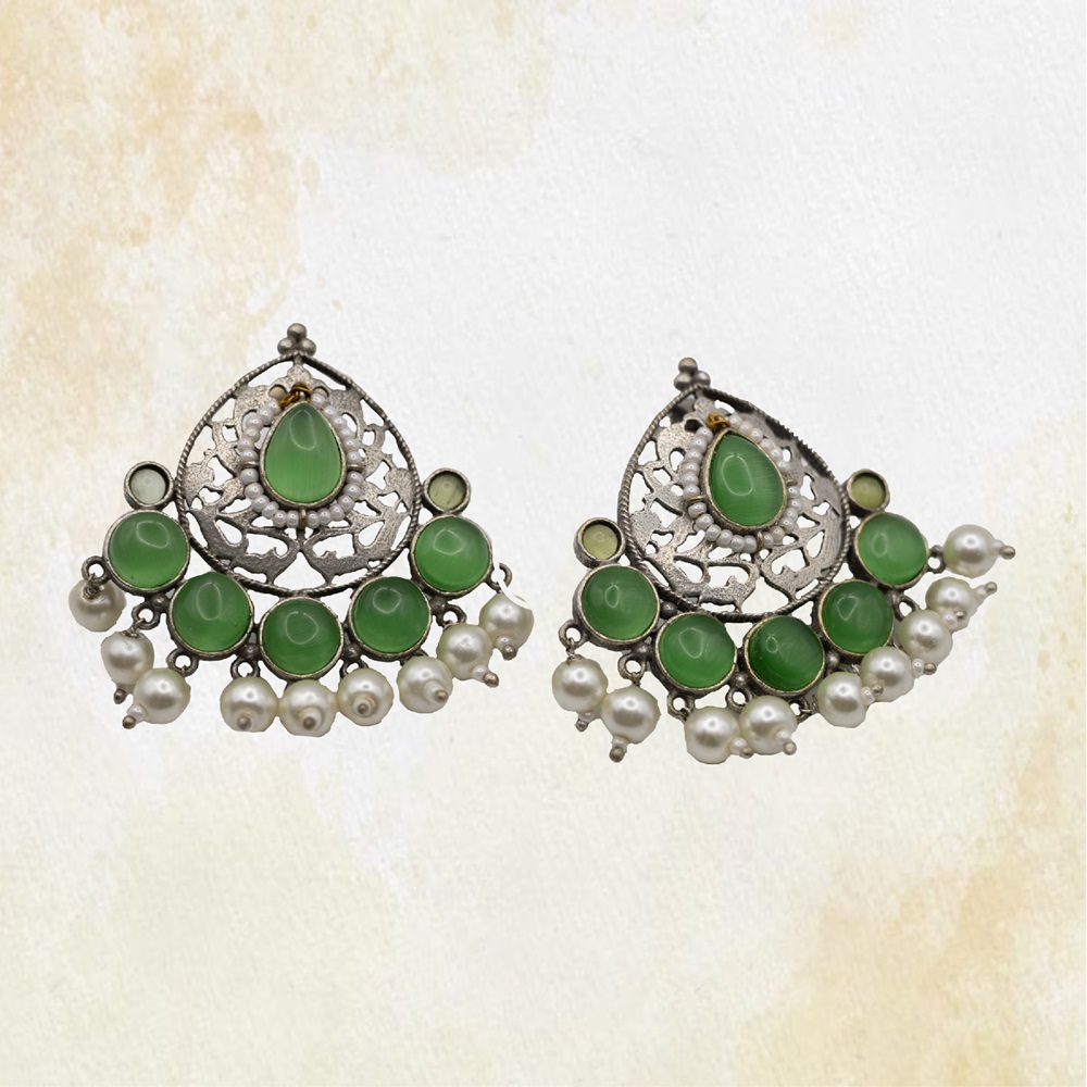 GREEN-02-7.jpg German Silver Stone Moti Earrings