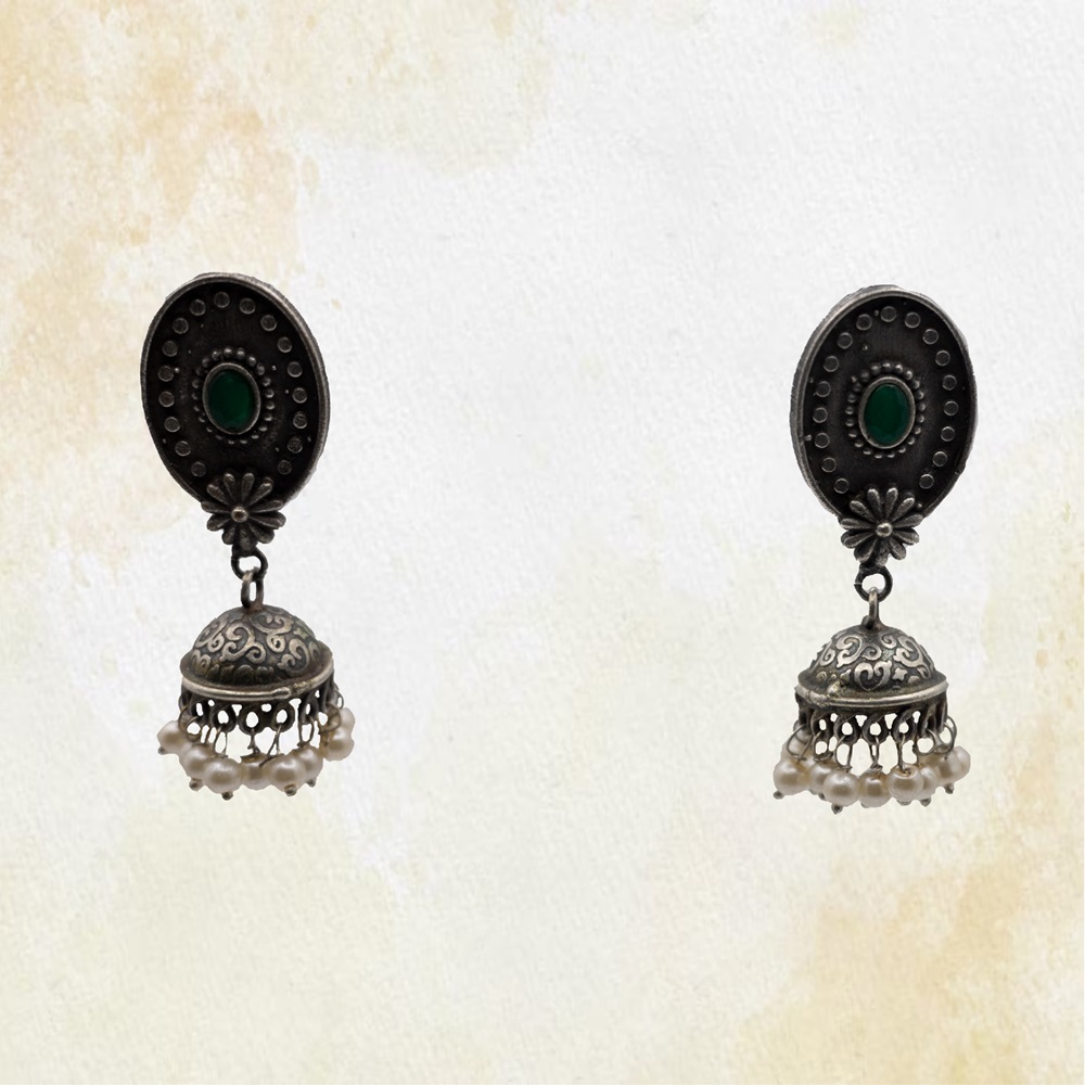 GREEN-02-9.jpg German Silver Dual Tone Long Earrings