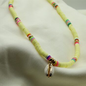 Yellow Heishi Beads with Cowrie Shell Charm