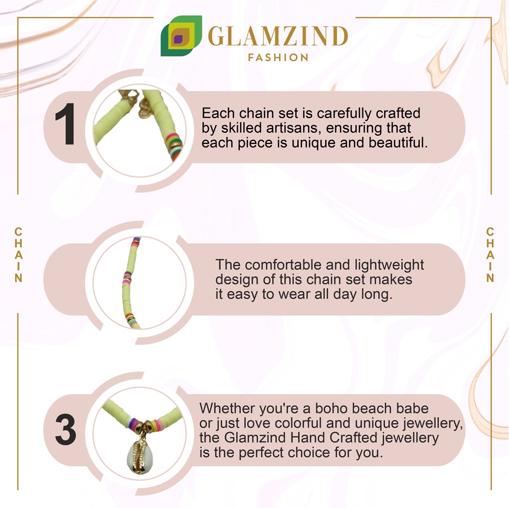 N-07-04a.jpg Yellow Heishi Beads with Cowrie Shell Charm