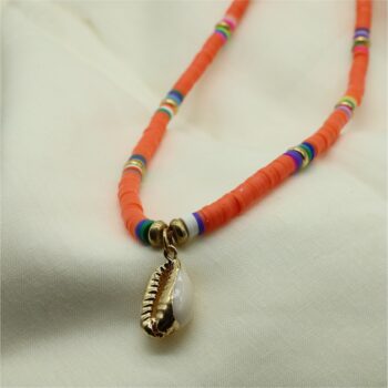 Orange Heishi Beads with Cowrie Shell Charm