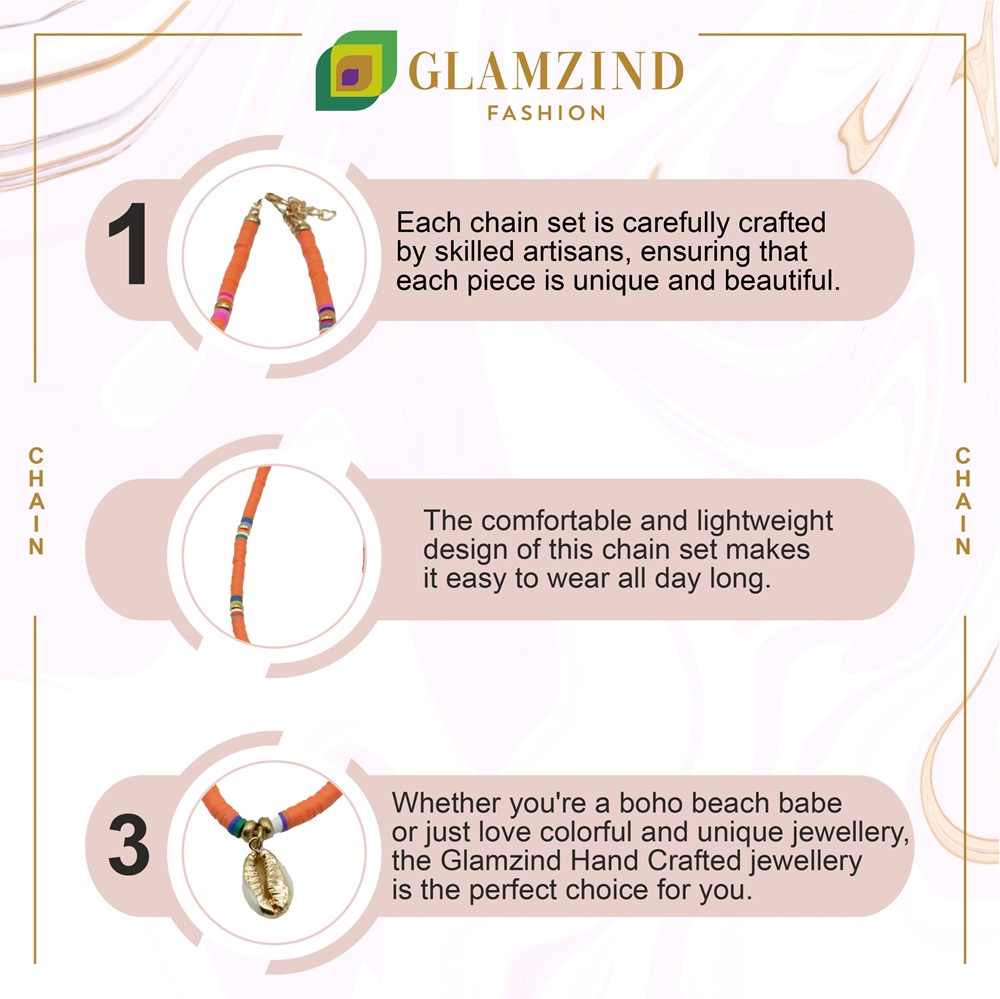 N-08-04a.jpg Orange Heishi Beads with Cowrie Shell Charm