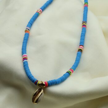 Azure Heishi Beads with Cowrie Shell Charm