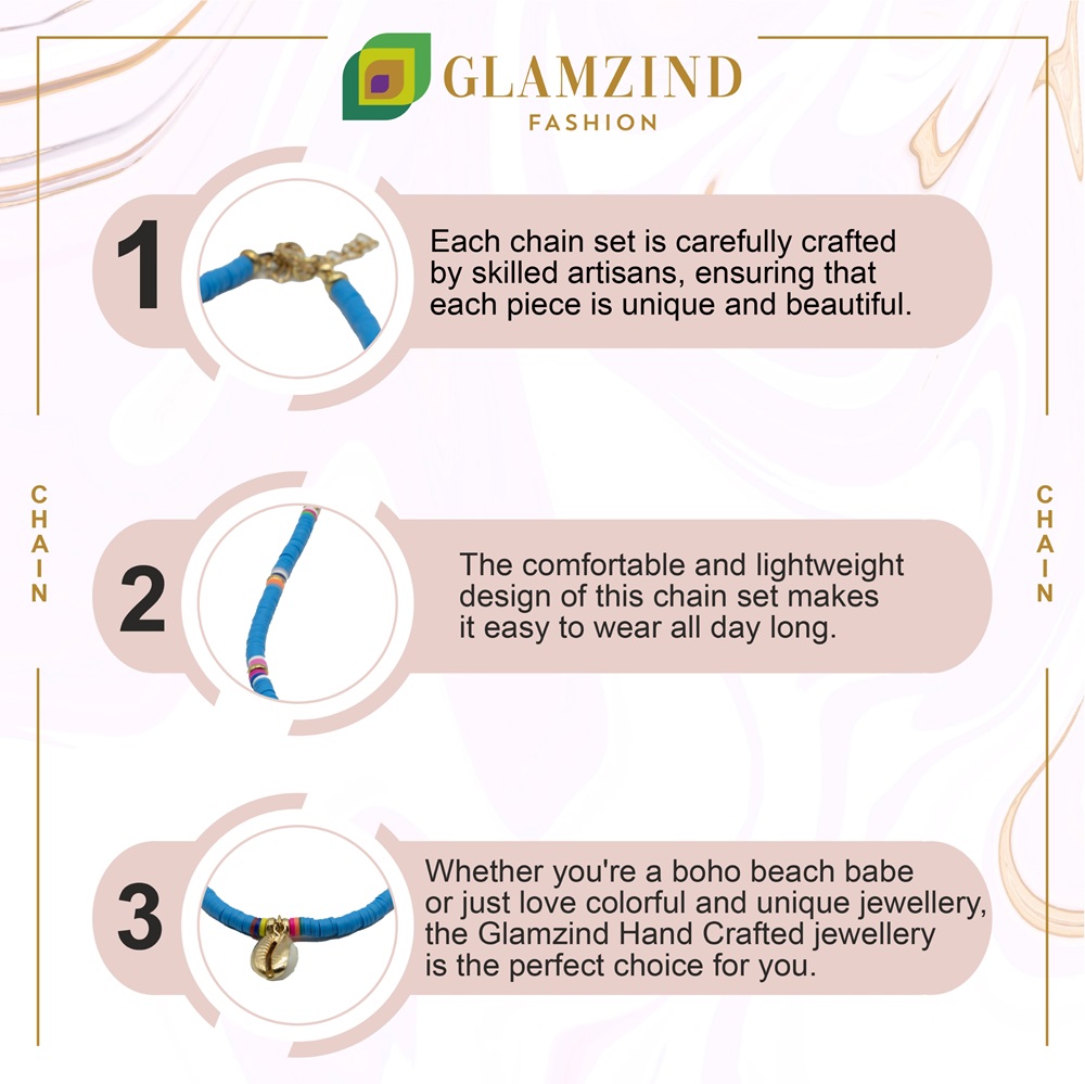 N-09-04a.jpg Azure Heishi Beads with Cowrie Shell Charm