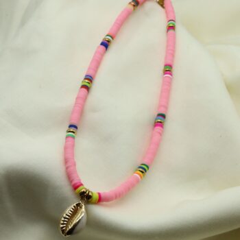 Baby Pink Heishi Beads with Cowrie Shell