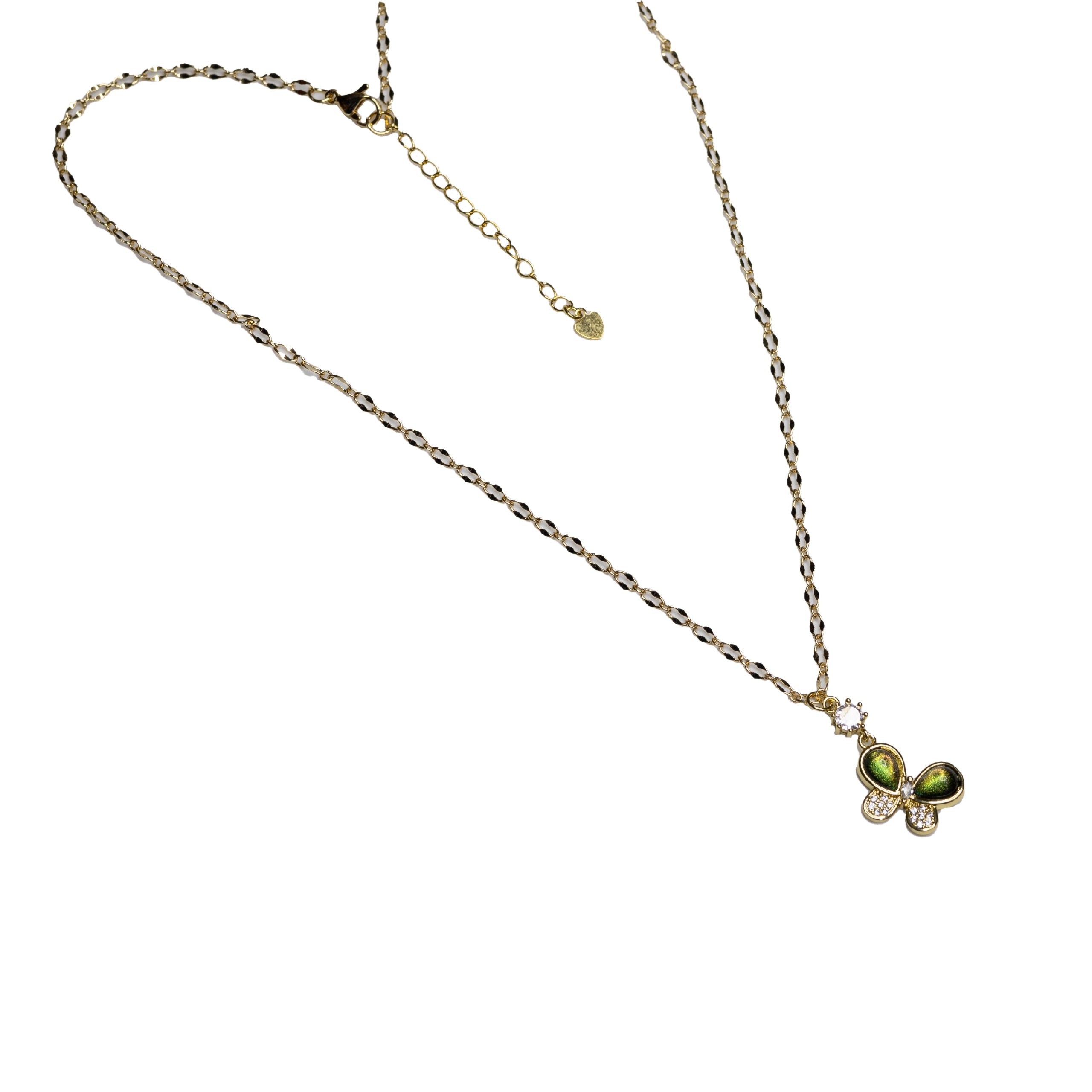 N-37-01a.jpg Free Rhinestone Green Butterfly Necklace