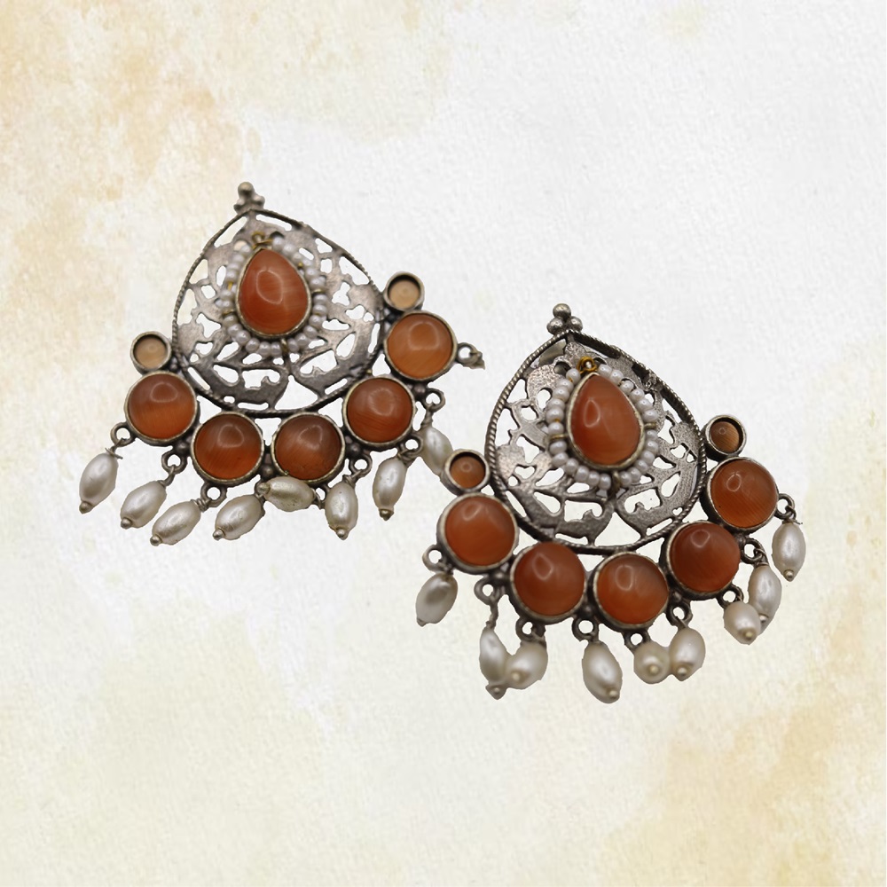 ORANGE-02.jpg German Silver Stone Moti Earrings