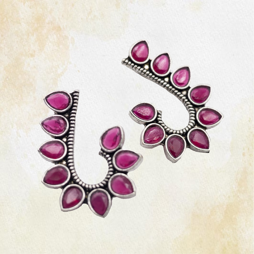 PINK-02-1.jpg German Silver Half Heart Shape Earrings