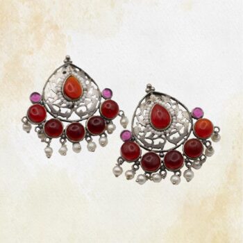 German Silver Stone Moti Earrings