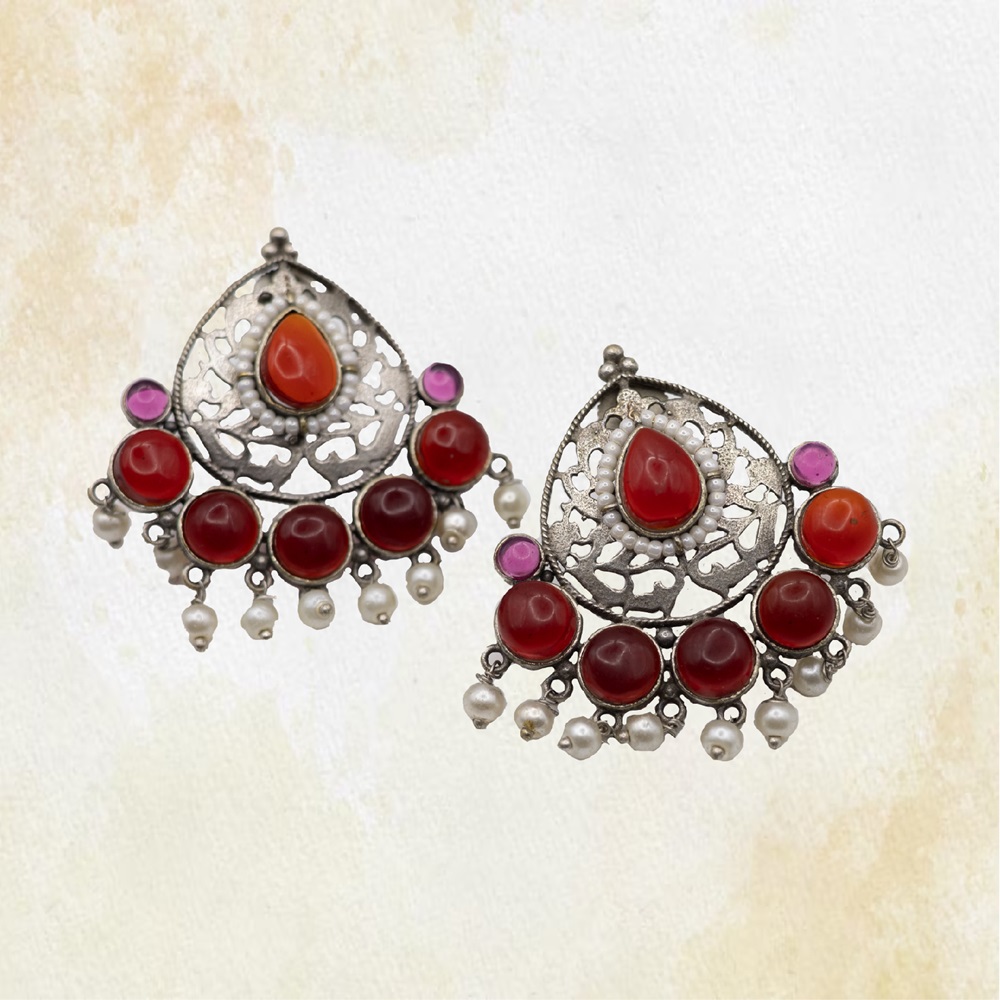 RED-02-2.jpg German Silver Stone Moti Earrings
