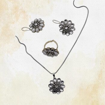 German Silver Pendent Earring Ring Set