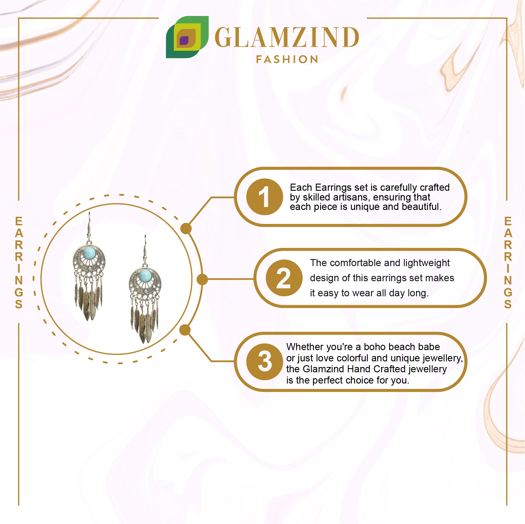 E-11-04 Turquoise Boho Feather Elegance